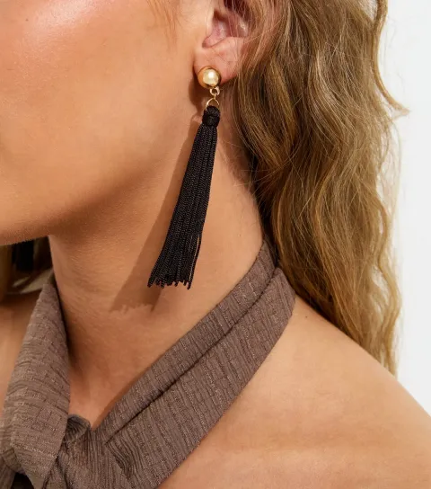 Dark Brown Tassle Drop Earrings