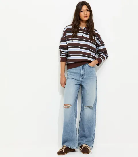 Women's Blue Ripped Knee Wide Leg Adale Jeans