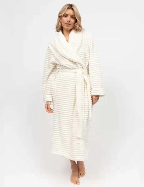 Cyberjammies Striped Fleece Dressing Gown Cream