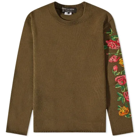 Roses Sleeve Embroidery Crew Kn