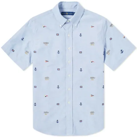 Short Sleeve Button Down Sailor Jacquard Shirt