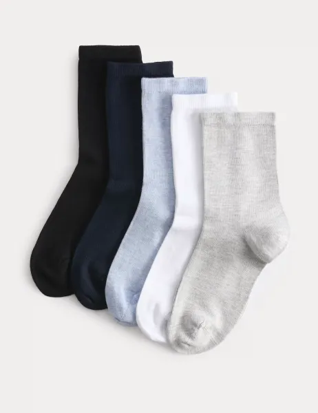 Marks & Spencer 5pk Supersoft Ankle High Socks Blue Mix