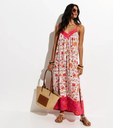 Women's White Floral Print Maxi Beach Dress