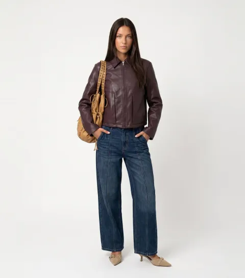 Urban Bliss Women's Dark Burgundy Collared Faux Leather Jacket