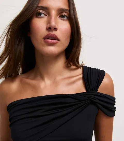 New Look Women's Black Jersey Twist One Shoulder Top