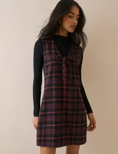 Nobody's Child Pure Cotton Checked V-Neck Mini Dress