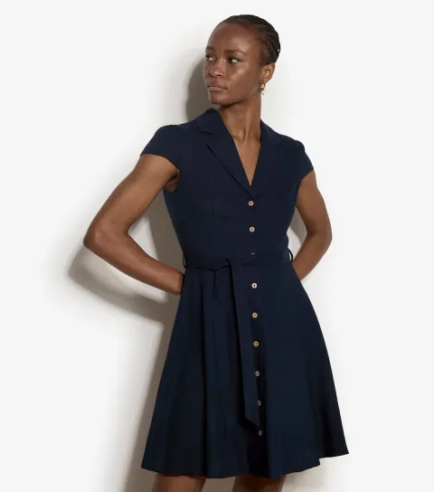 Women's Navy Collared Mini Shirt Dress
