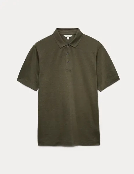 Jaeger Pure Linen Polo Shirt Dark Khaki