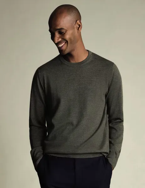 Charles Tyrwhitt Pure Merino Wool Crew Neck Jumper Khaki
