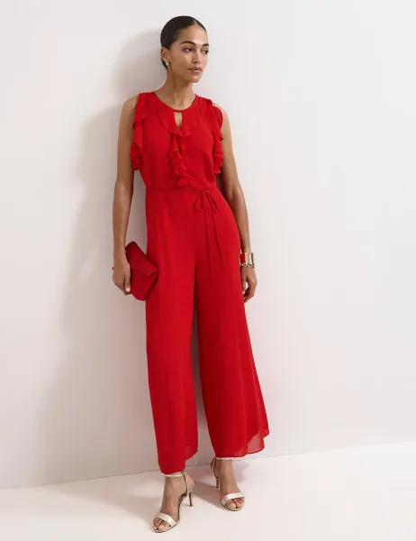 Phase Eight Frill Detail Sleeveless Wide Leg Jumpsuit Red