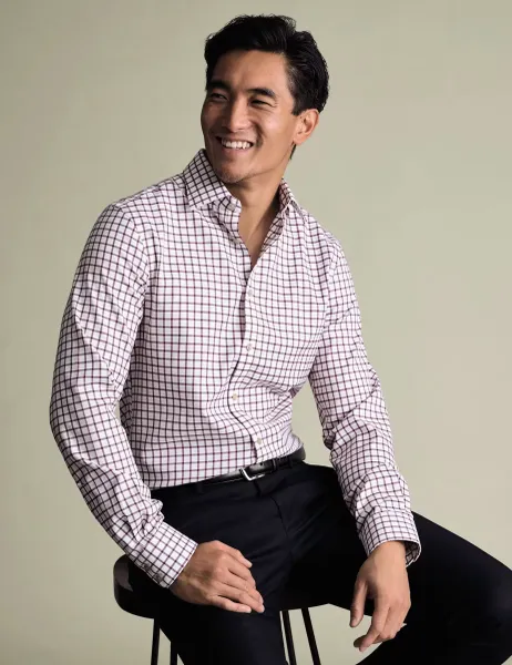 Slim Fit Pure Cotton Check Twill Shirt Pink Mix