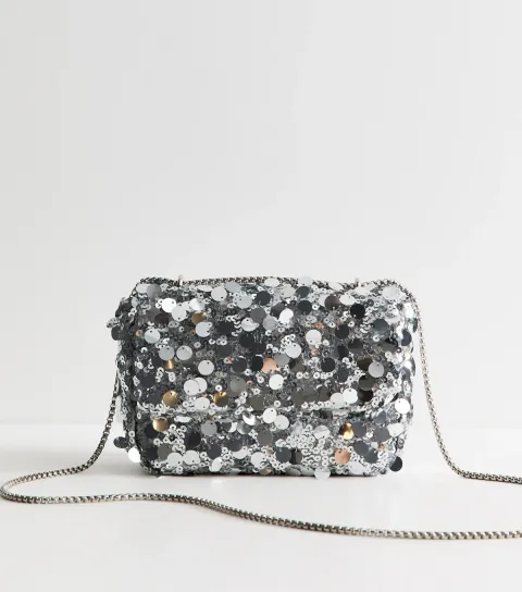 New Look Silver Cluster Sequin Chain Crossbody Bag
