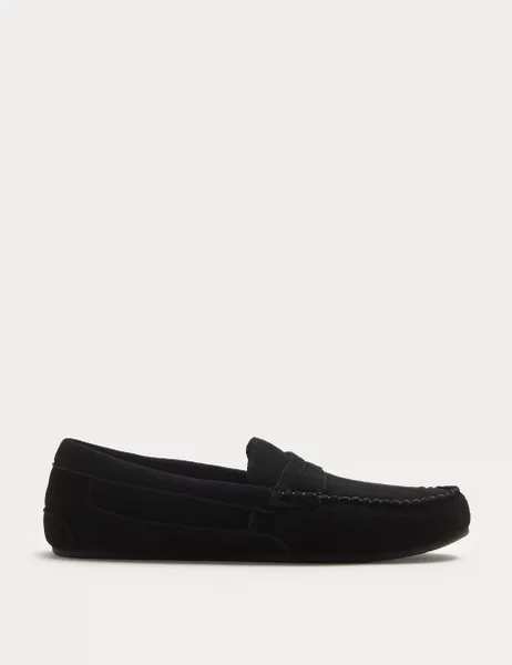Marks & Spencer Suede Moccasin Slippers with Freshfeet Black