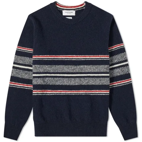 Birdseye Jacquard Stripe Crew Knit