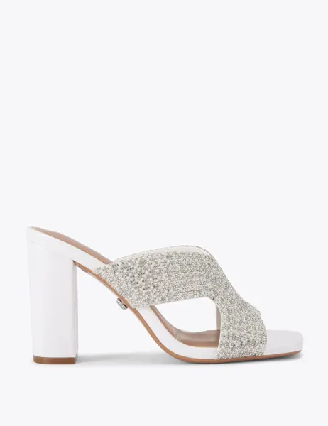 Carvela Embellished Block Heel Mules White