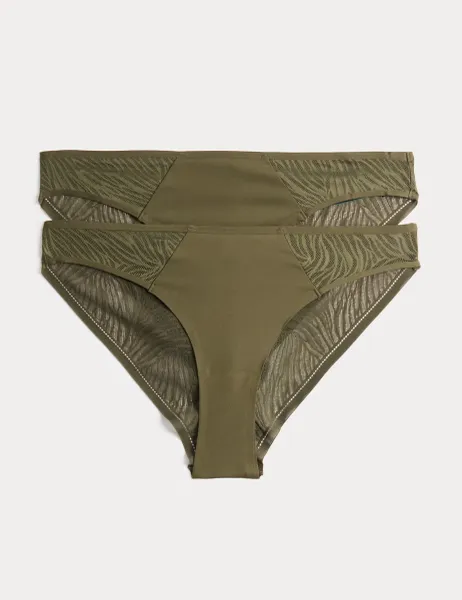 Body by M&S 2 Pack Body Lace Brazilian Knickers Dark Olive