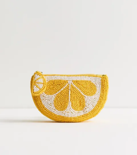 Yellow Beaded Lemon Shaped Purse