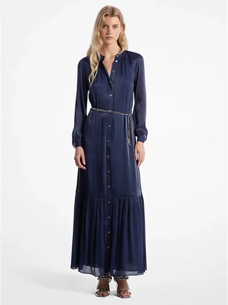 Metallic Crinkled Georgette Belted Kaftan Dress