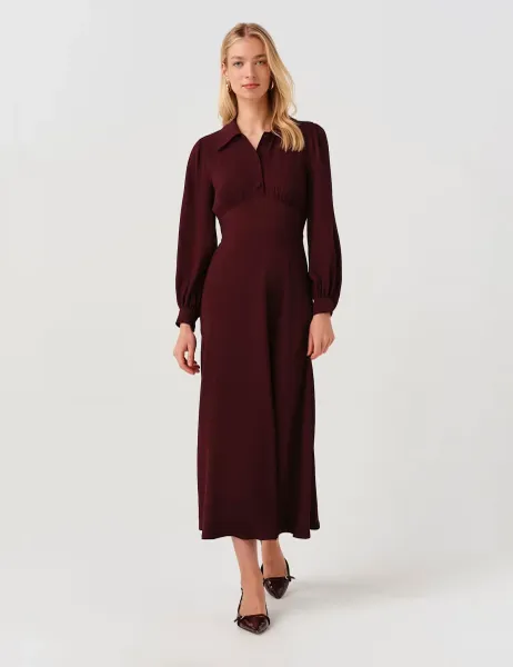 Ghost Crepe Midi Waisted Dress Burgundy