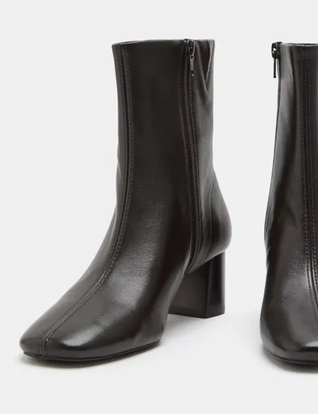 Marks & Spencer Leather Block Heel Sock Boots Brown