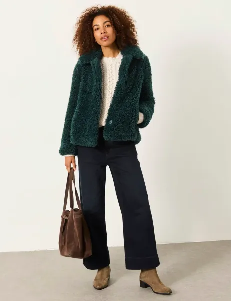FatFace Textured Cropped Short Jacket Teal
