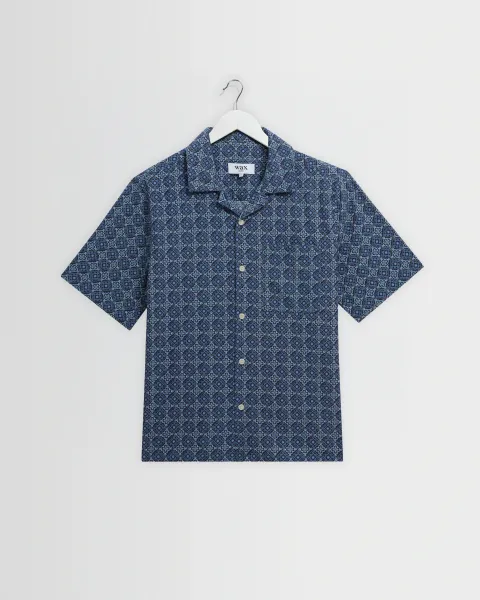 Didcot - Blue Tile Print Short-Sleeve Shirt