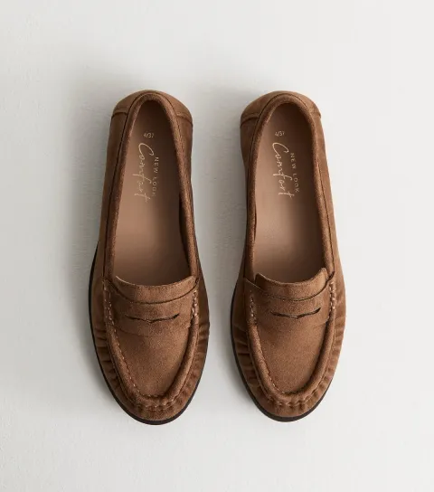 New Look Women's Tan Faux Suede Loafers Vegan