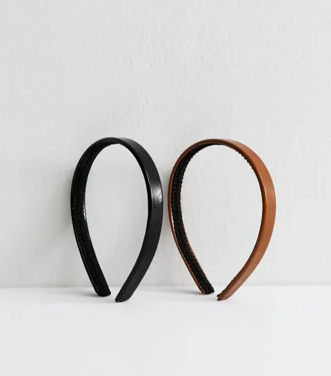 Pack Of 2 Brown Shiny Faux Leather Alicebands