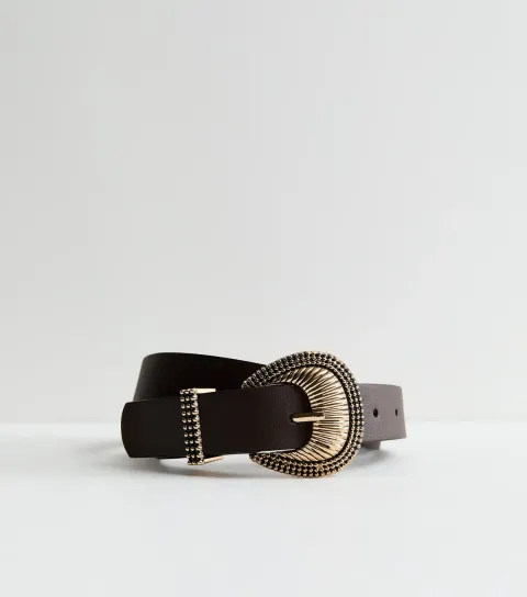 Dark Brown Faux Leather Western Buckle Belt