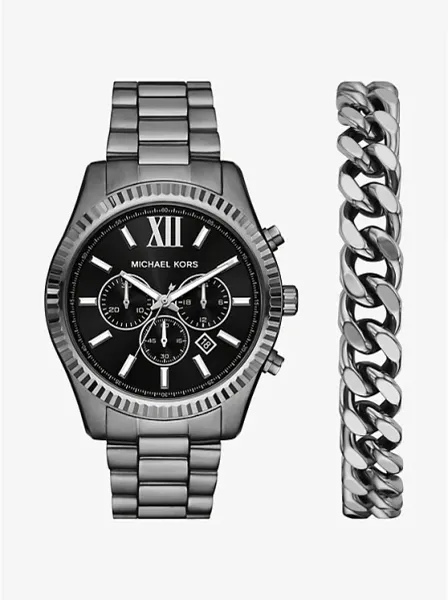Oversized Lexington Gunmetal Watch and Bracelet Gift Set