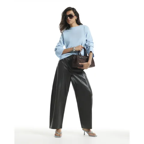 River Island Faux Leather Seamed Barrel Leg Trousers