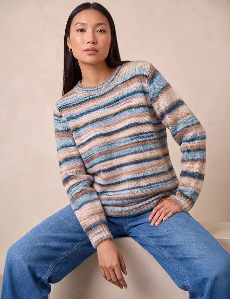 Roman Crew Neck Striped Jumper with Wool Denim