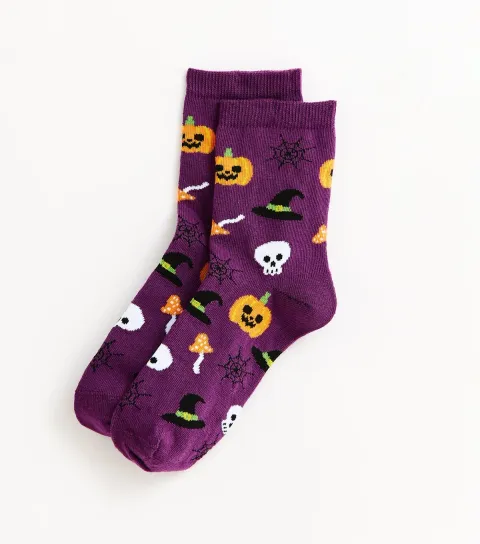 Purple Pumpkin Halloween Ankle Socks