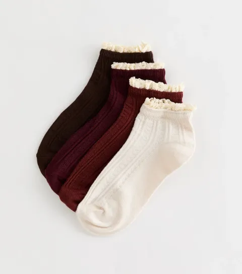 Pack of 4 Dark Burgundy Textured Frill Trainer Socks
