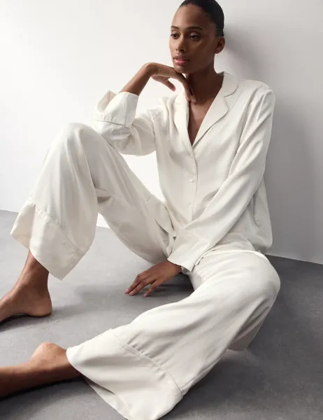 Autograph Premium Satin Revere Pyjama Top Ivory