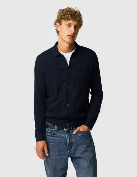 Rodd & Gunn Long Sleeve Textured Cotton Cardigan Dark Navy