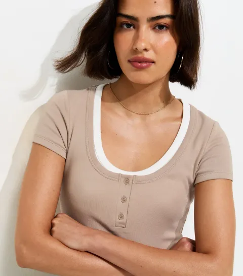 Women's Mink 2 in 1 Cotton Rich Short Sleeve Henley Top
