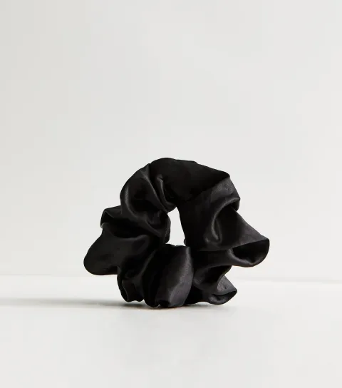 Black Oversized Satin Scrunchie