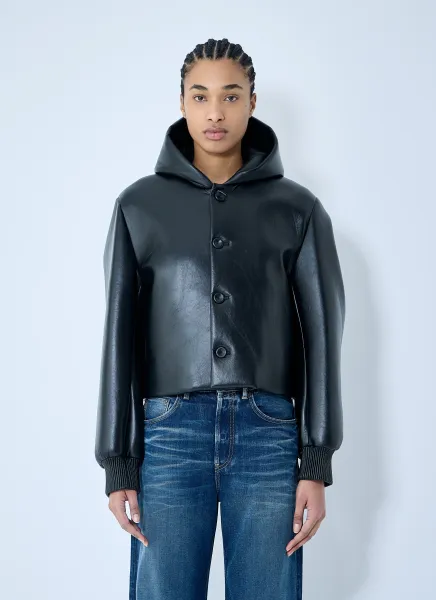 Crop Leather Hooded Jacket