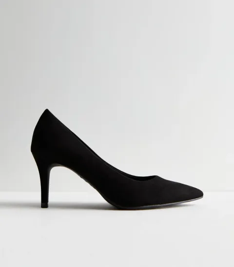 Women's Black Suedette Pointed Stiletto Heel Court Shoes