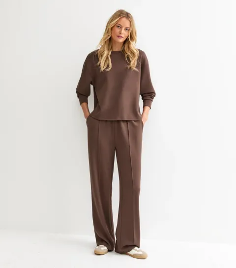 Women's Tall Premium Brown Jersey Wide Leg Joggers