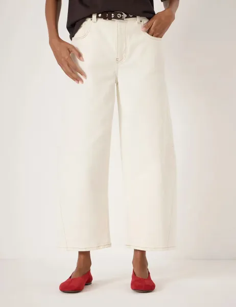 HUSH High Waisted Wide Leg Ankle Grazer Jeans Ecru