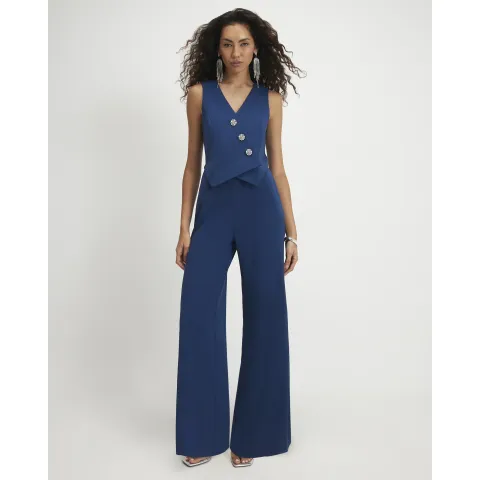River Island Embellished Button Waistcoat Jumpsuit