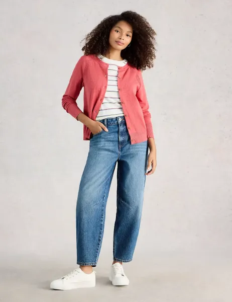 White Stuff Pure Cotton Crew Neck Cardigan Pink