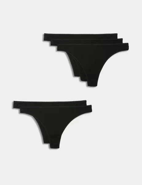 Marks & Spencer 5pk Pure Cotton Thongs Black