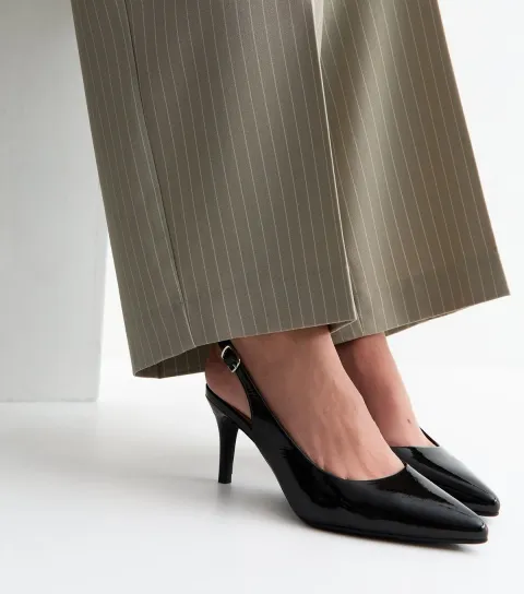 Women's Black Patent Faux Leather Pointed Toe Slingback Pumps Vegan