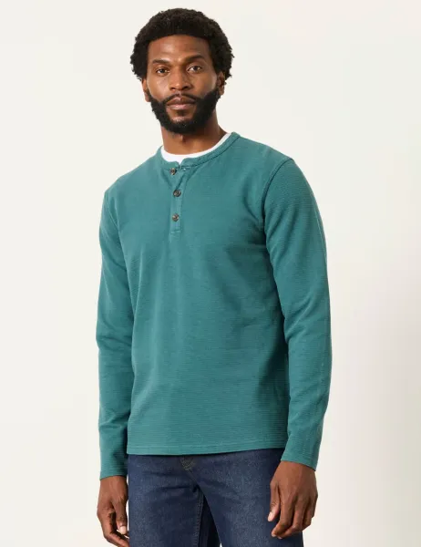 FatFace Cotton Rich Waffle Henley Top Teal
