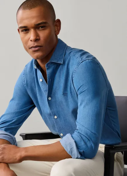 Tailored Fit Light Wash Denim Shirt