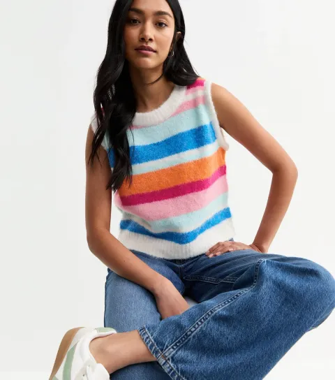 Women's Multicoloured Striped Soft Knit Vest