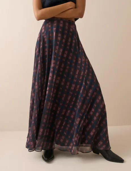 Nobody's Child Checked Maxi A-Line Skirt